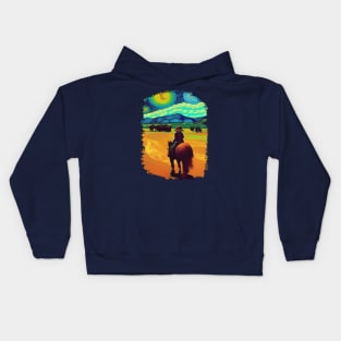 Lady riding a Horse on a Starry Night Kids Hoodie